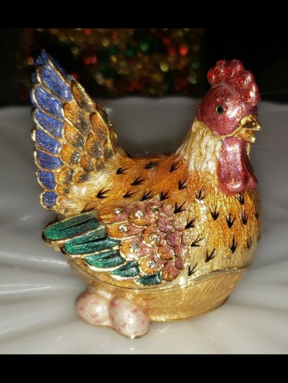 Hen On Eggs Jeweled Enamel Trinket Box